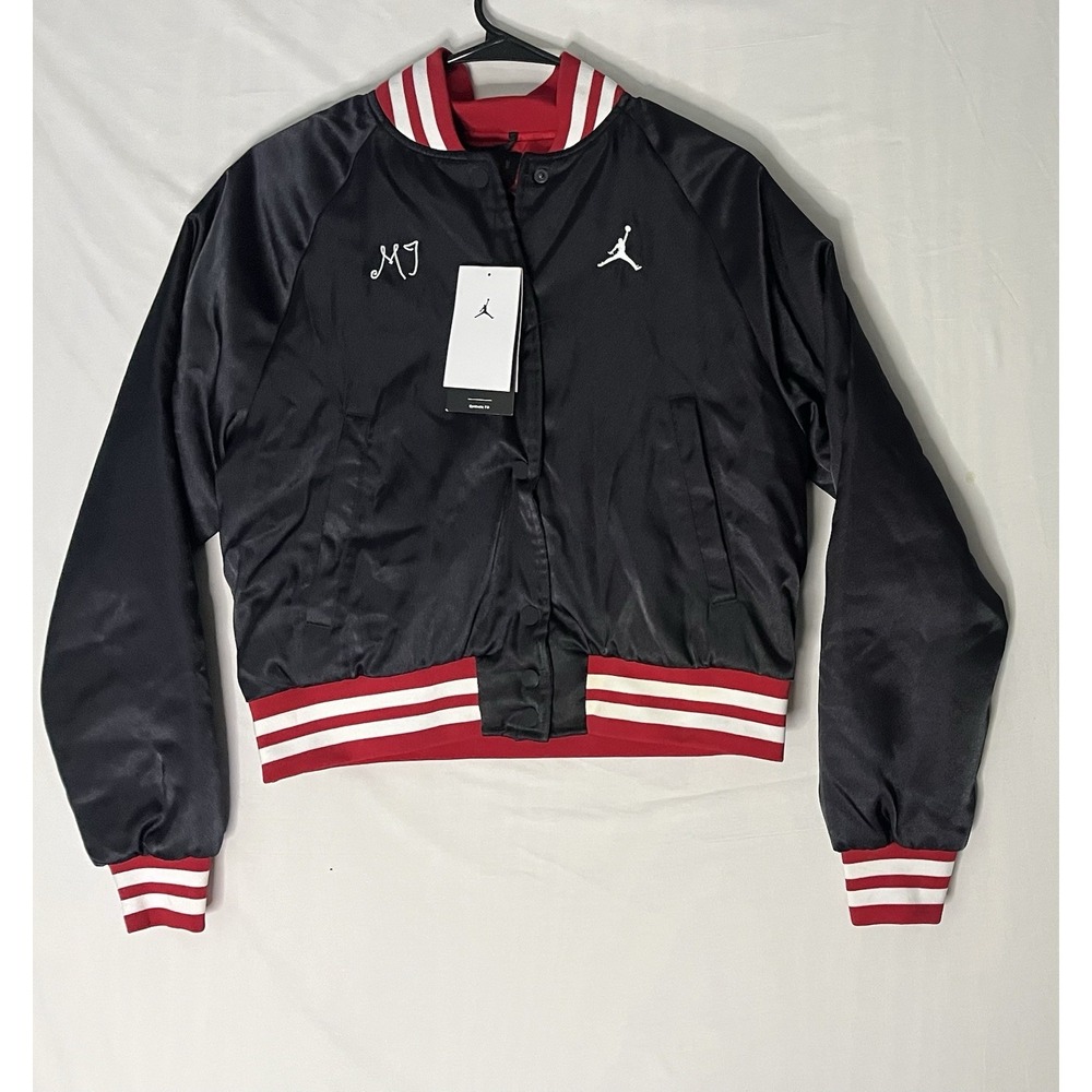NWT Jordan Varsity Satin Jacket Women's XS Black Red White Full Snap FB5152-010